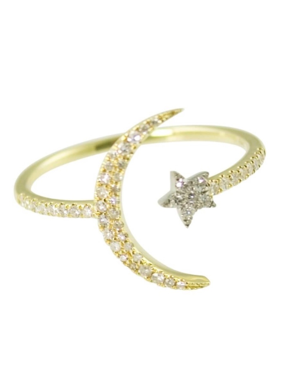 Meira T 14K Yellow Gold Diamond Crescent Moon and Star Ring Sz. 8
